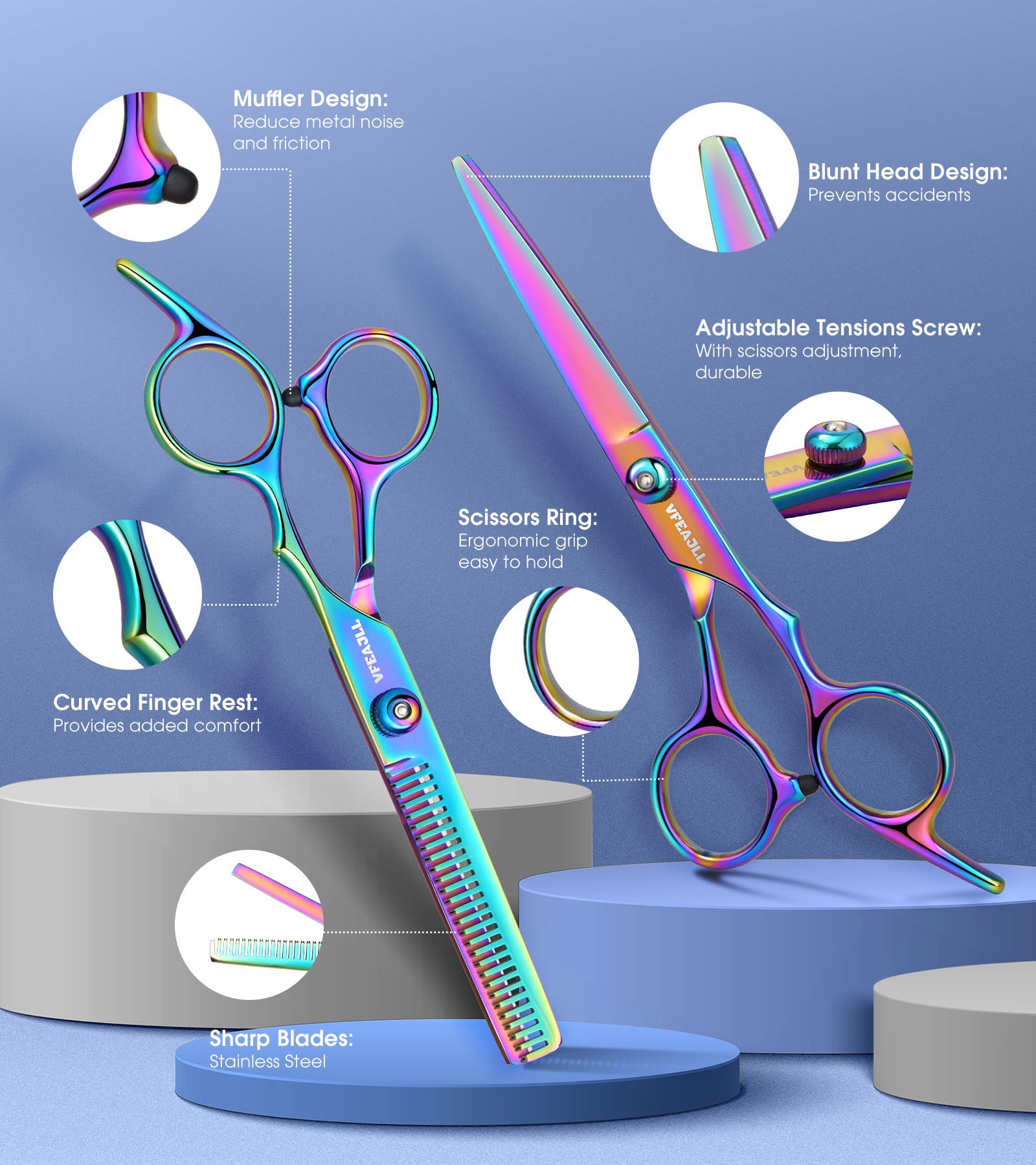 Vfaejll eleven piece barber salon kit with straight scissors thinning shears combs clips and cape flat lay