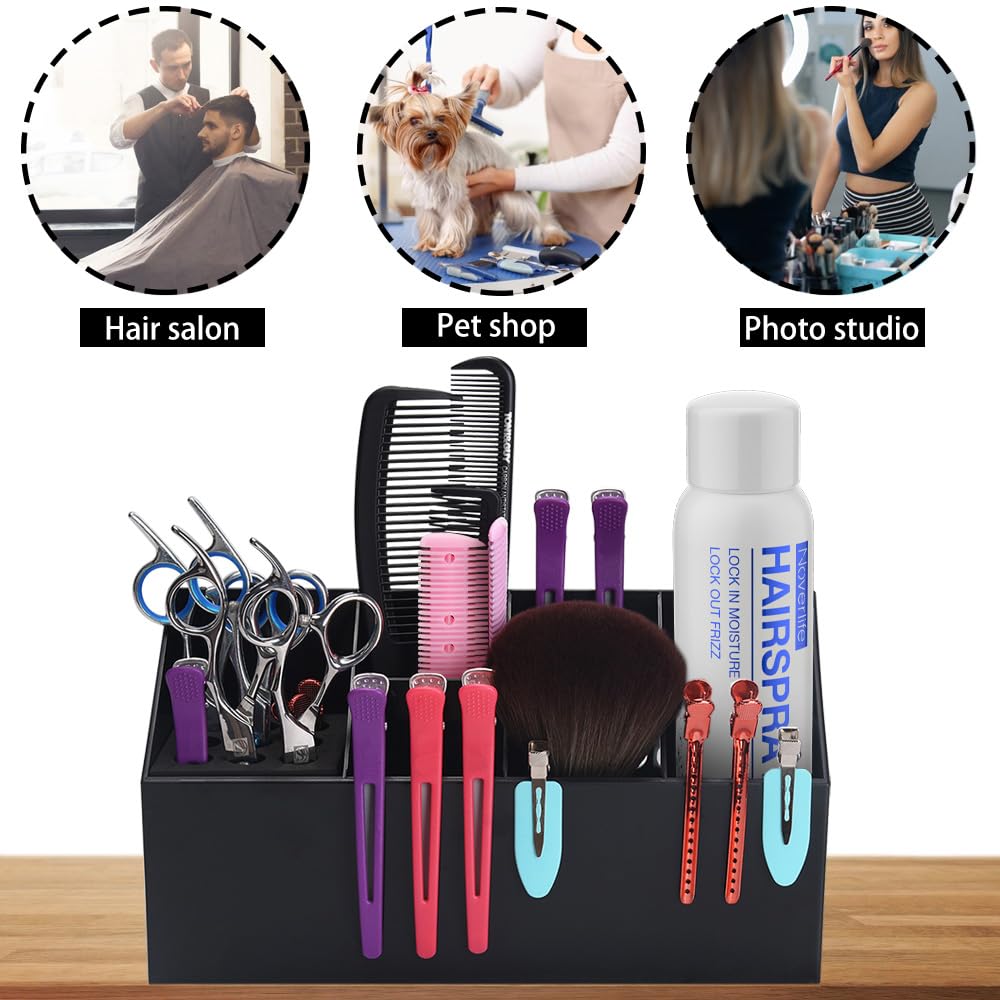 Noverlife shear holder black desktop rack with inserted scissors