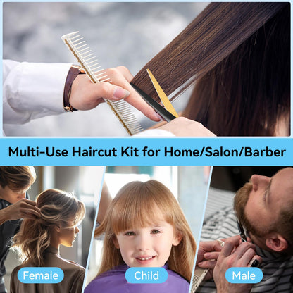WFOEJEJ hair cutting shears being adjusted via the gold tension screw for customizable salon-grade performance.
