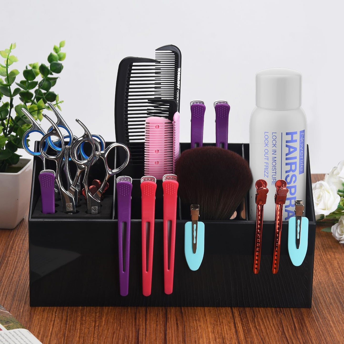 Noverlife premium makeup brush and tweezer holder top view