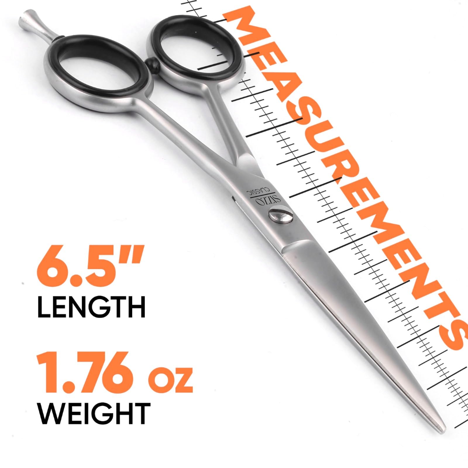 Sizzo Vertix hair styling scissors displayed open to show the sharp cutting edges for salon use.
