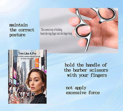 Ergonomic finger rings on Dockapa stainless steel barber shears for comfortable styling