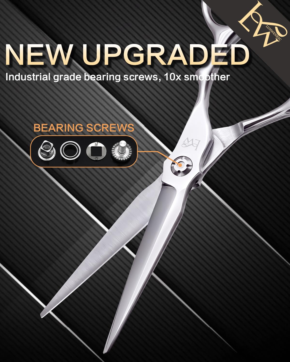 Close up view of the ergonomic handle and tension screw on Fagaci professional hair shears