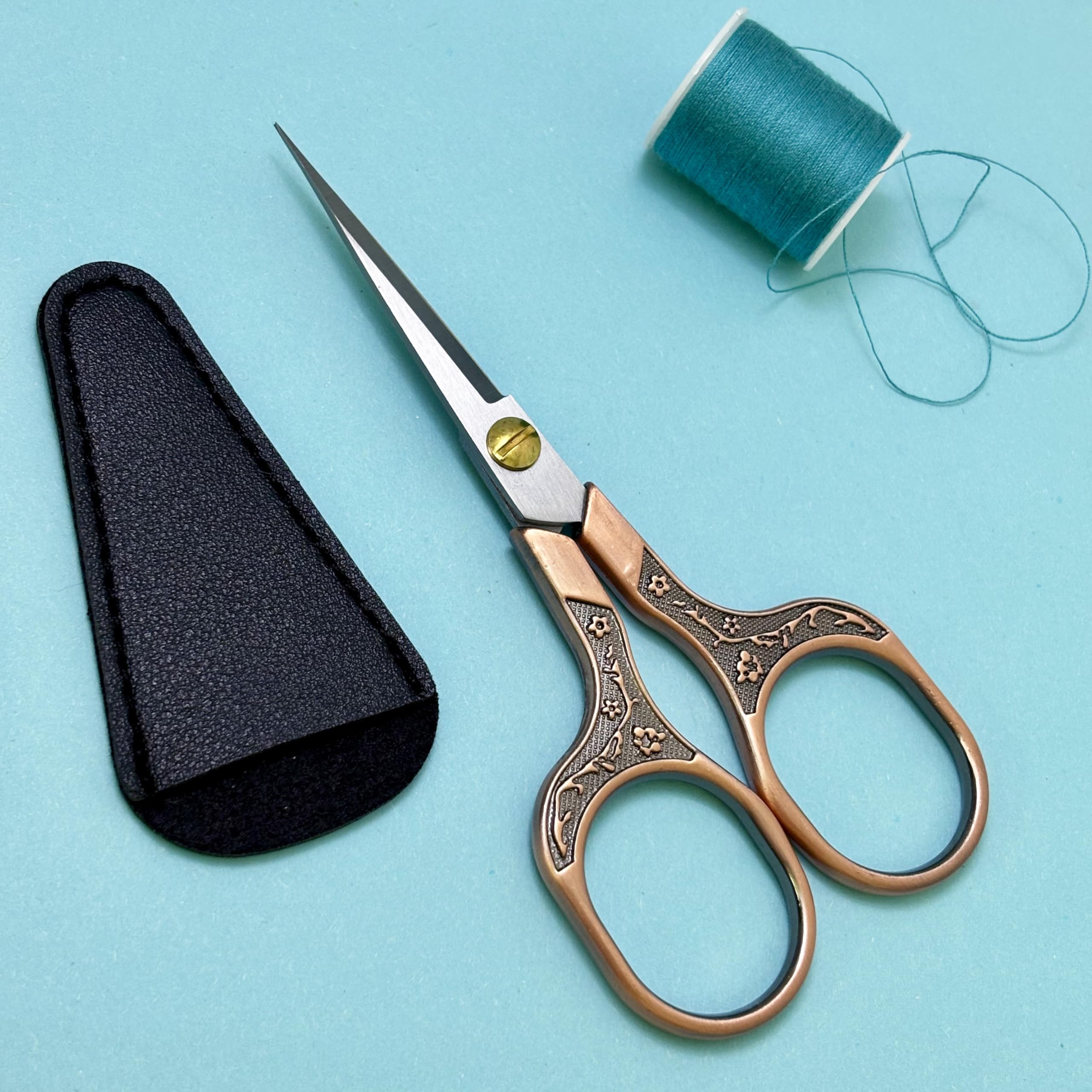 Small 5 inch beauty grooming shears with protective black leather pouches