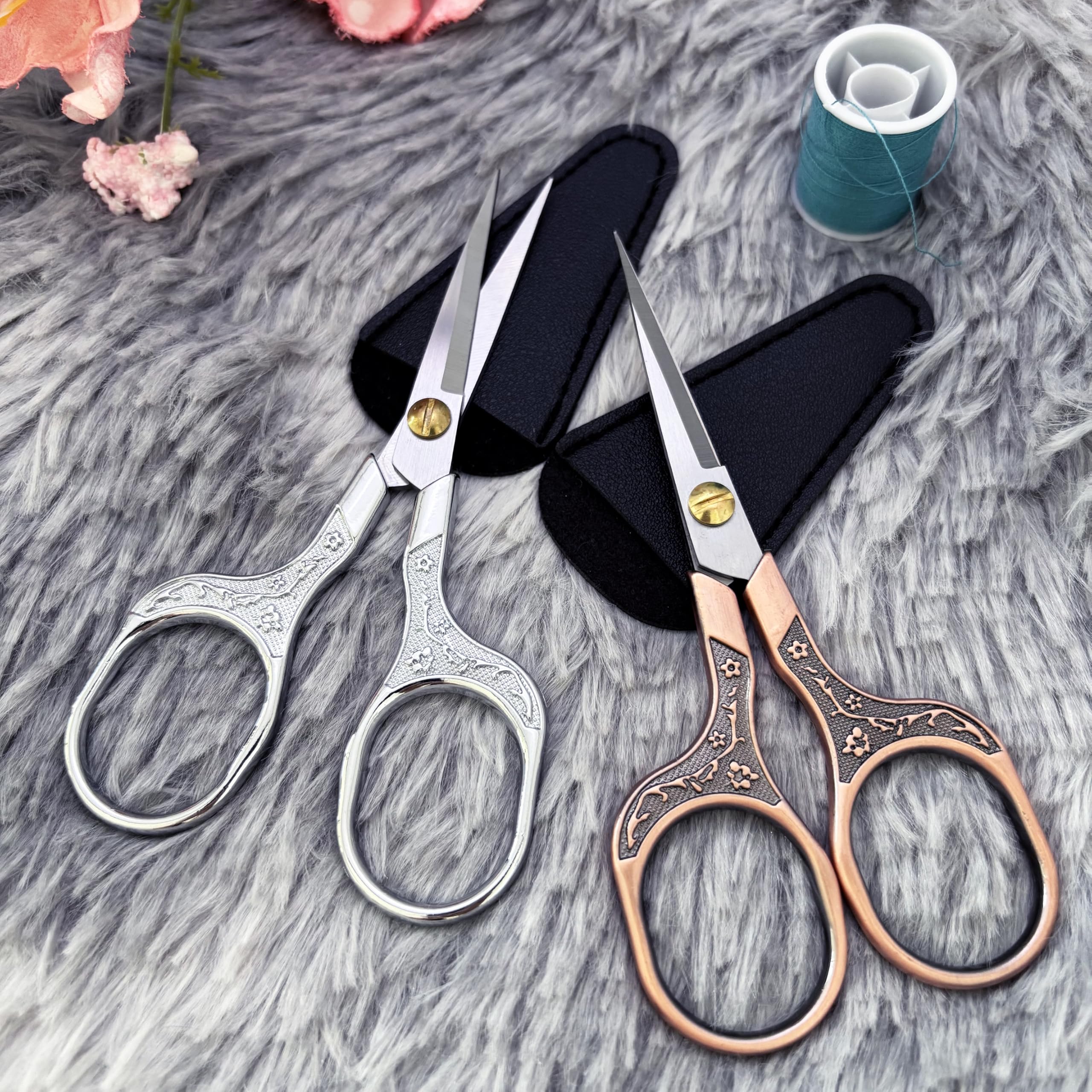 Decorative carved handle embroidery scissors snipping delicate sewing threads
