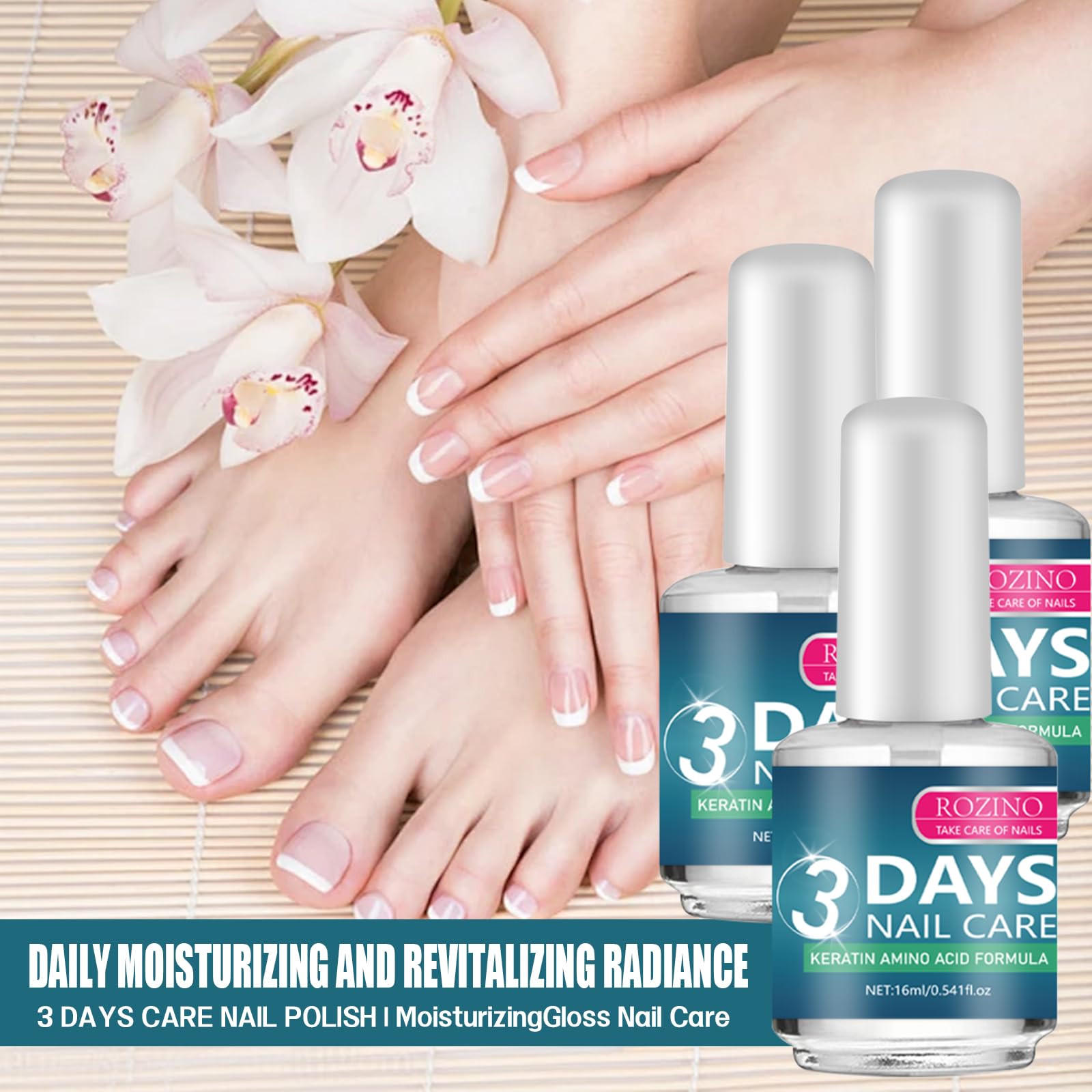 Close up of 16ml Nthfecg keratin nail treatment bottle