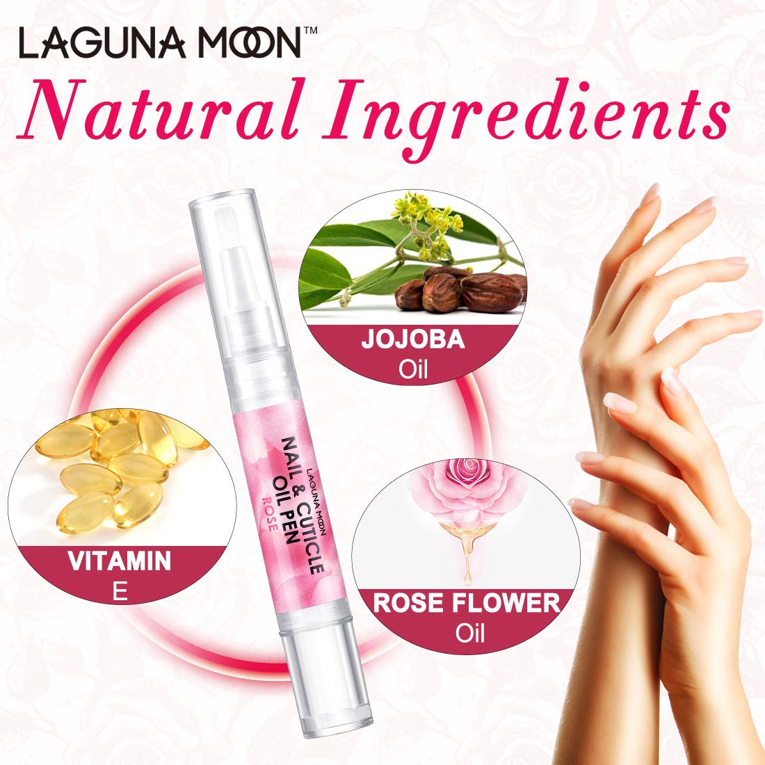 Lagunamoon rose scented nail oil pen applicator tip close up