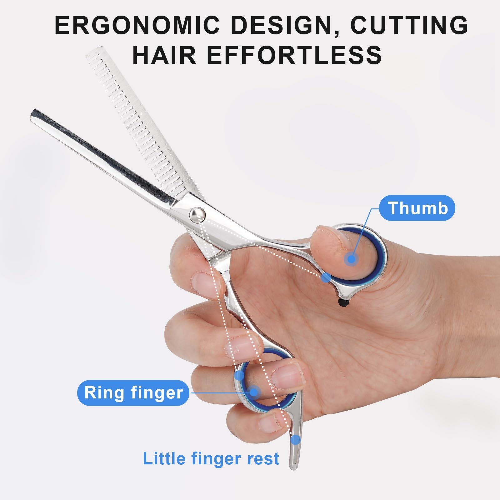 Professional thinning scissors close up on texturizing teeth blades