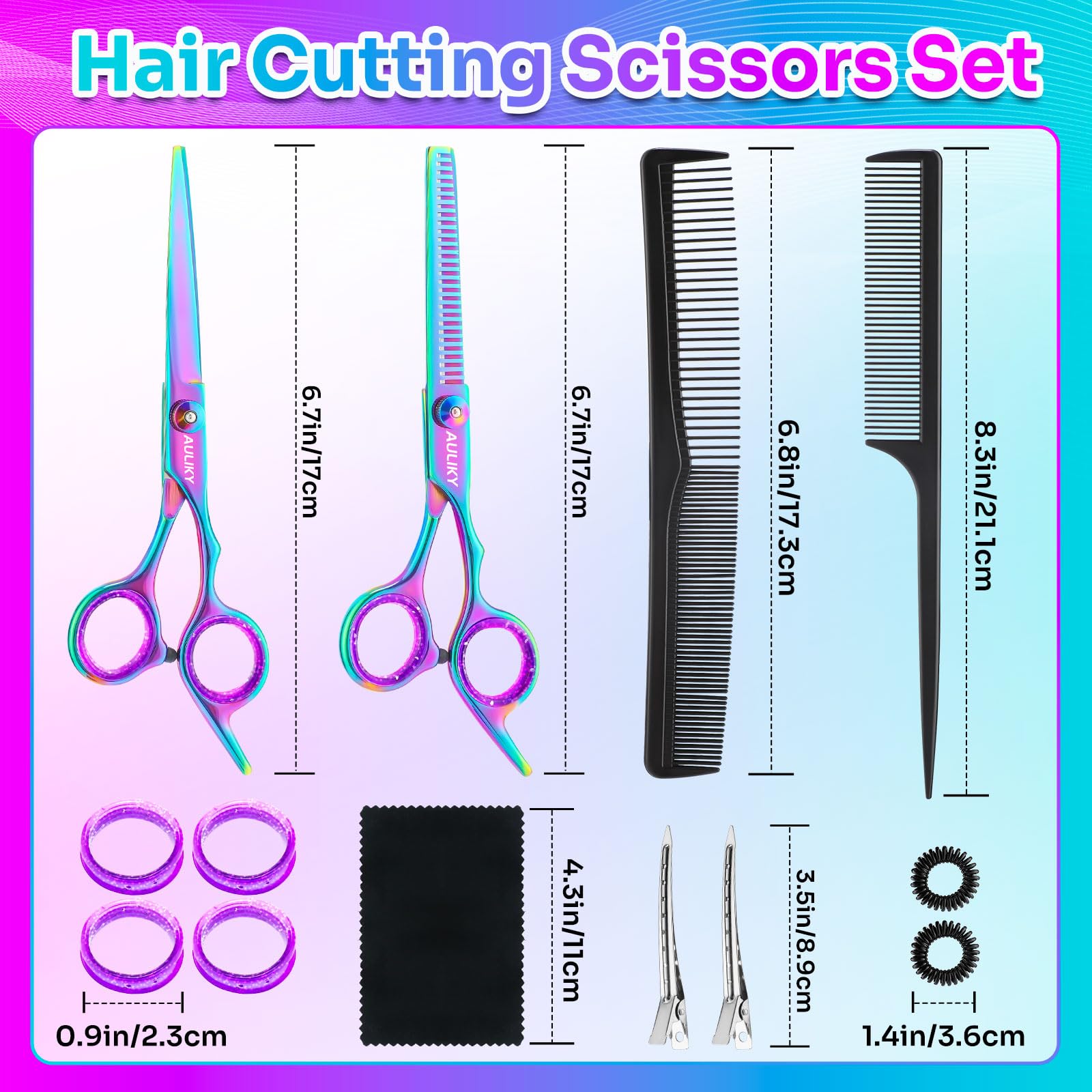 AULikY 6.7-inch barber straight cutting scissors close up highlighting ultra sharp blade edge