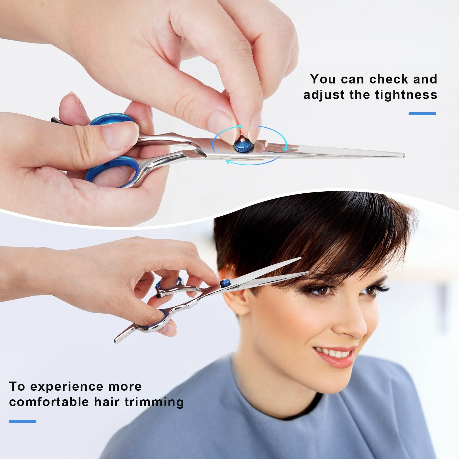 Ergonomic barber shears displaying comfortable finger rest design features
