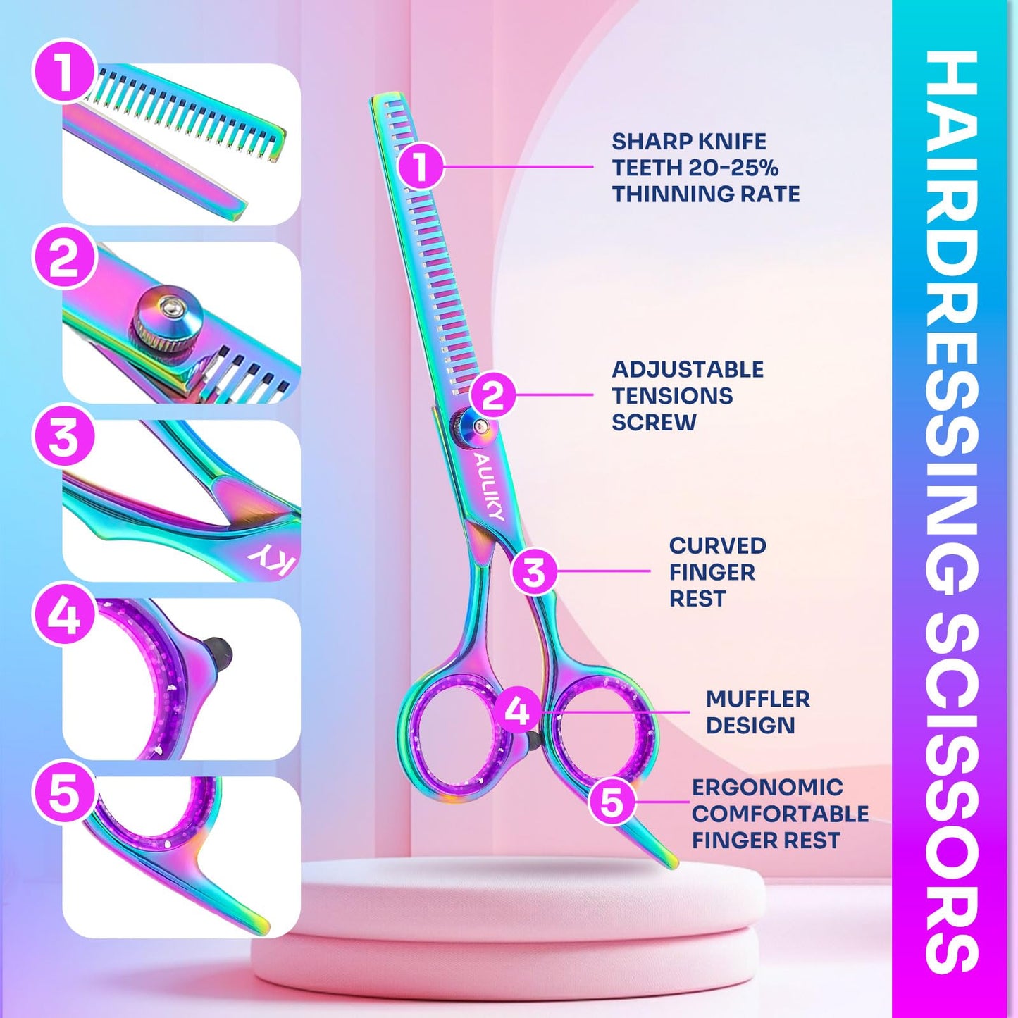 AULikY 27-tooth thinning shears for professional salon texturizing and blending hair styles