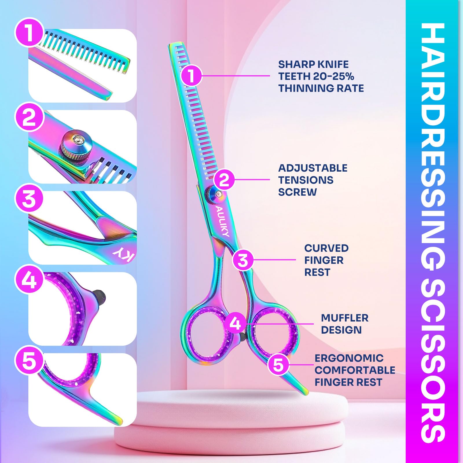 AULikY 27-tooth thinning shears for professional salon texturizing and blending hair styles