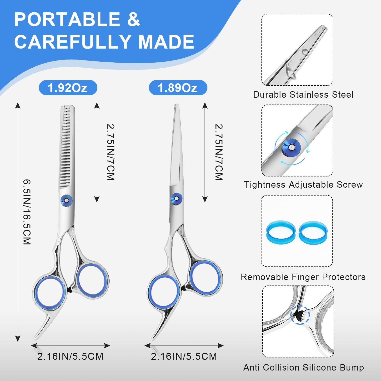 Two piece hair scissors set including straight and thinning shears