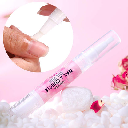 Applying Lagunamoon nail oil pen to cuticles for nail growth