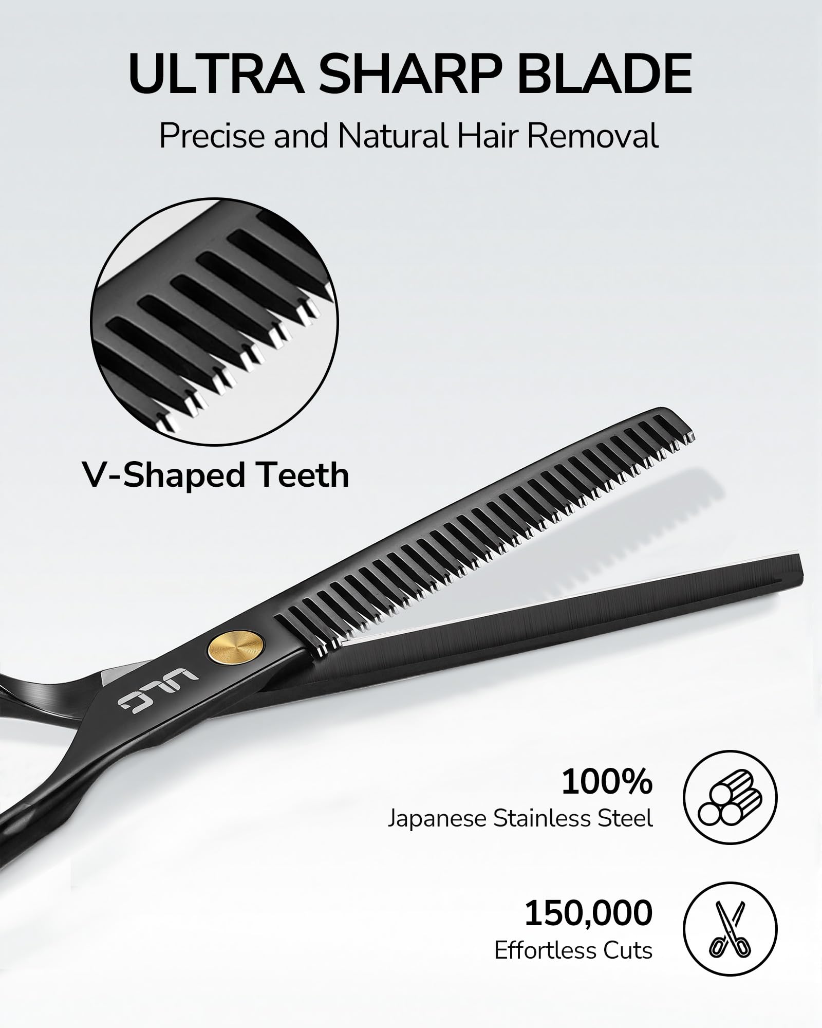 ULG hair cutting scissors package contents including removable rubber handle inserts