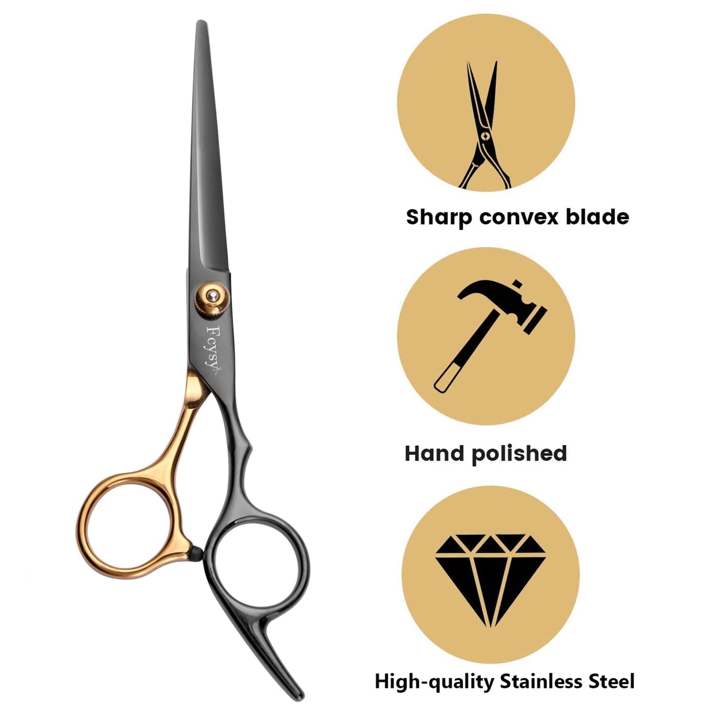 Close up of the hand sharpened stainless steel blades of the Fcysy salon thinning shears.
