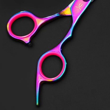 Adjustable tension screw mechanism on the FARRAY salon scissors close up.