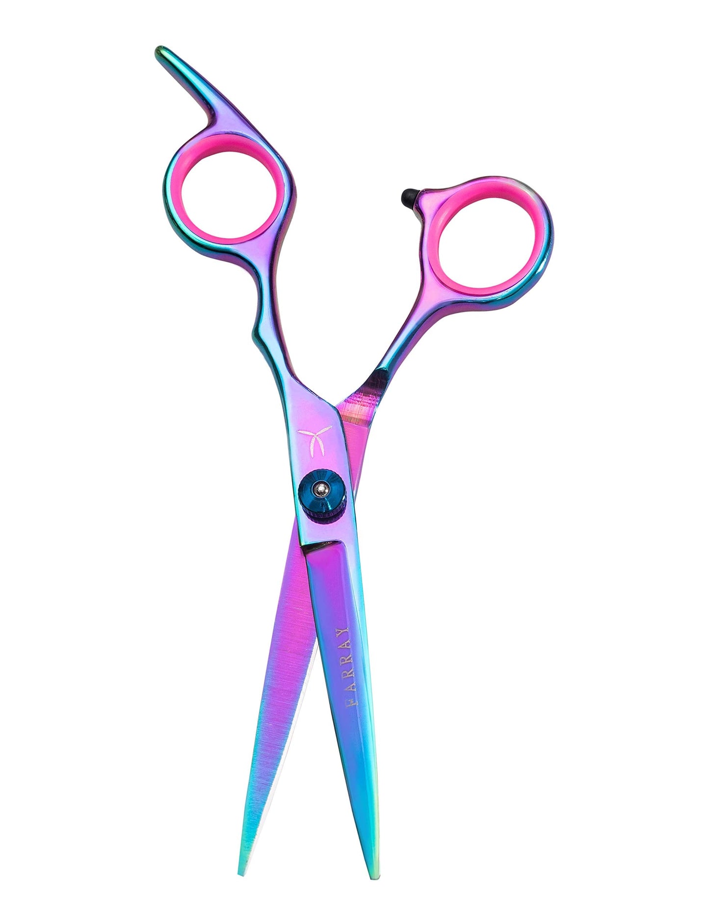 Lightweight 65 gram FARRAY professional hair shears angled perspective view.