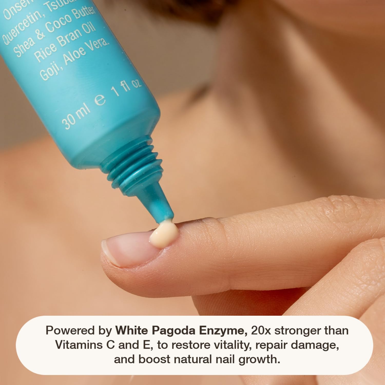 Side profile of Onsen Secret 30 ml nail care cream bottle.