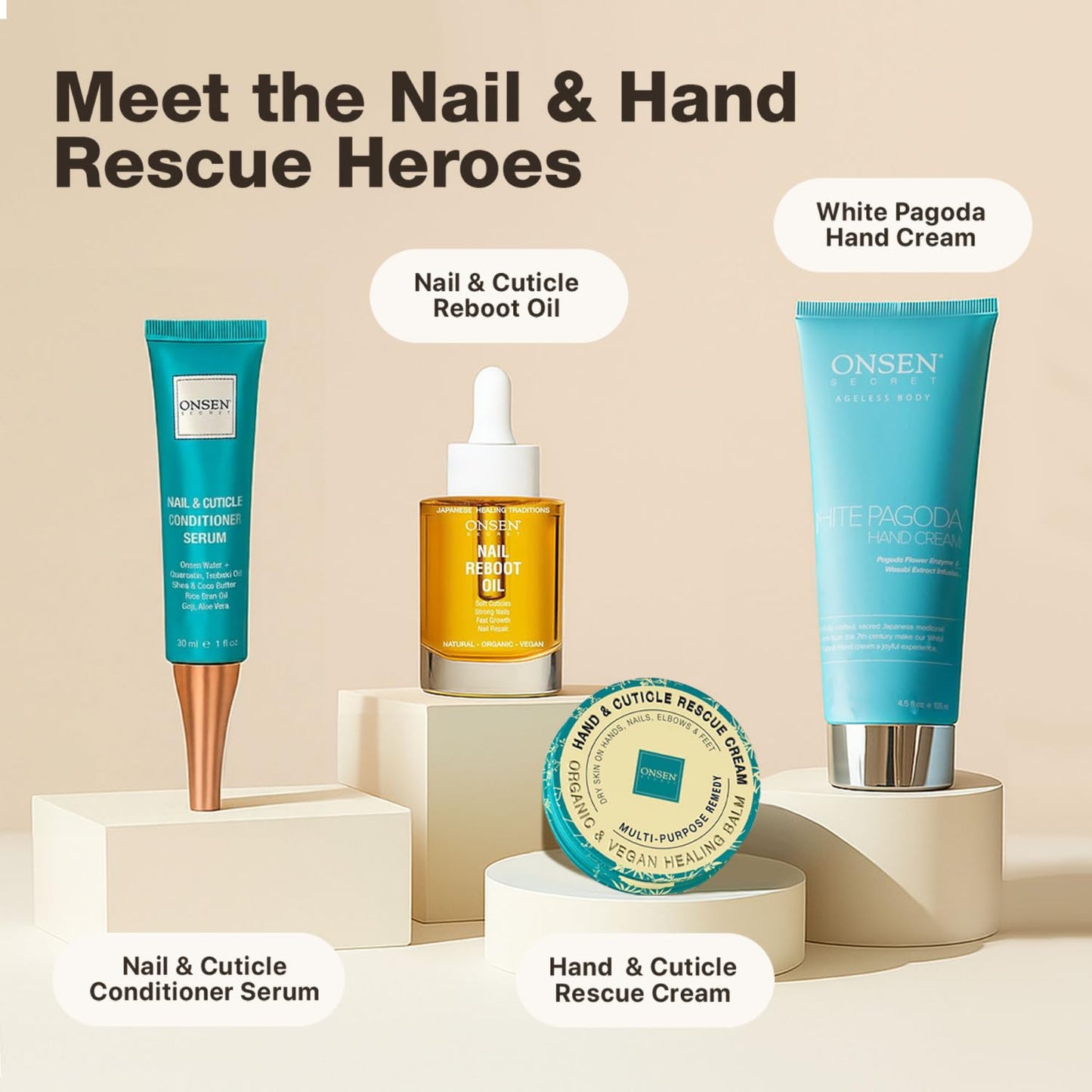 Onsen Secret botanical nail repair treatment lifestyle shot.