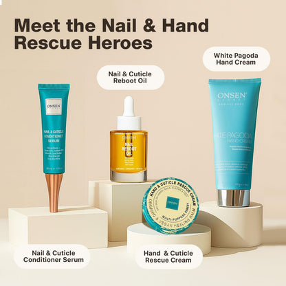 Onsen Secret botanical nail repair treatment lifestyle shot.