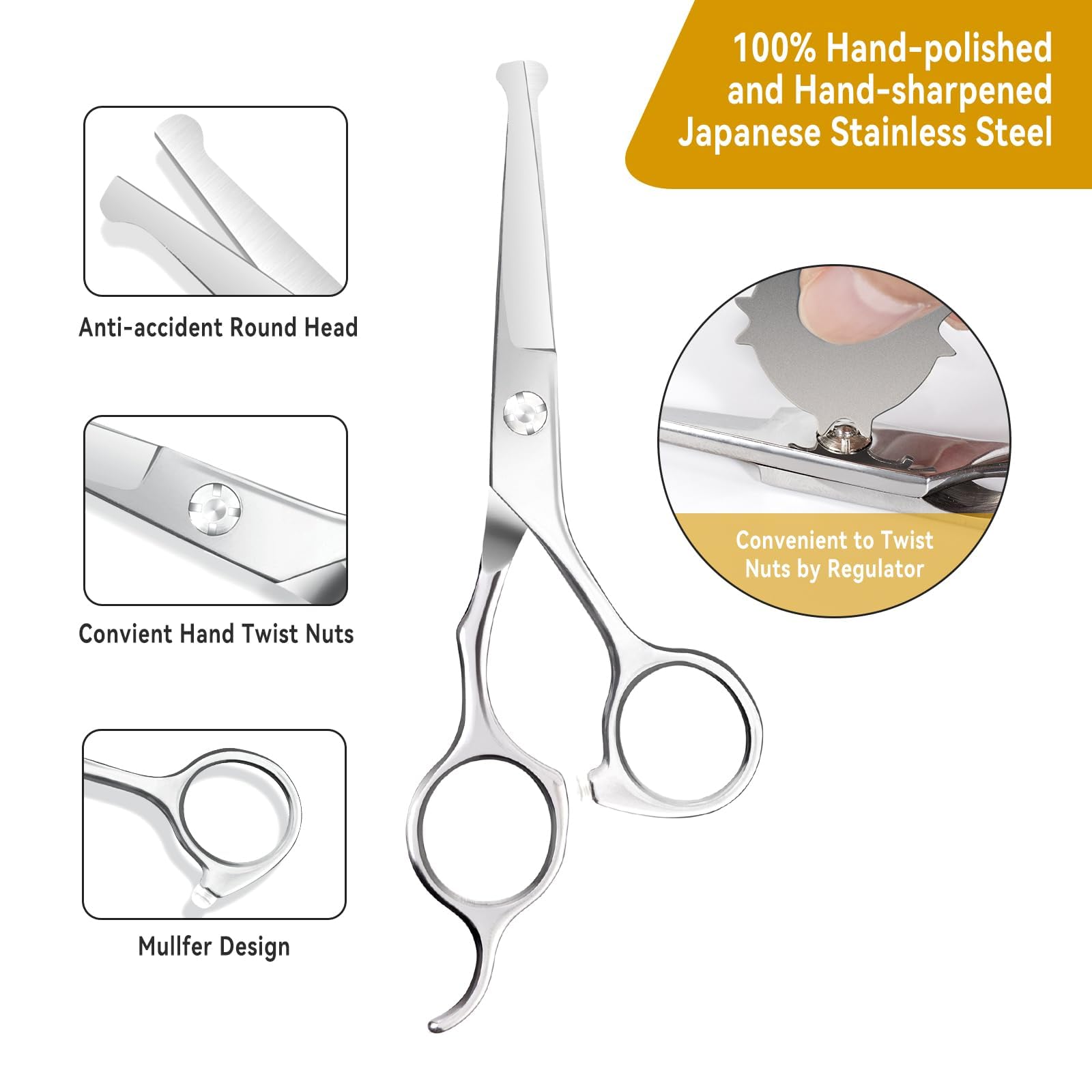 Ergonomic offset handle design on stainless steel baby grooming scissors