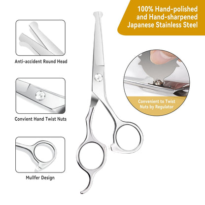 Ergonomic offset handle design on stainless steel baby grooming scissors