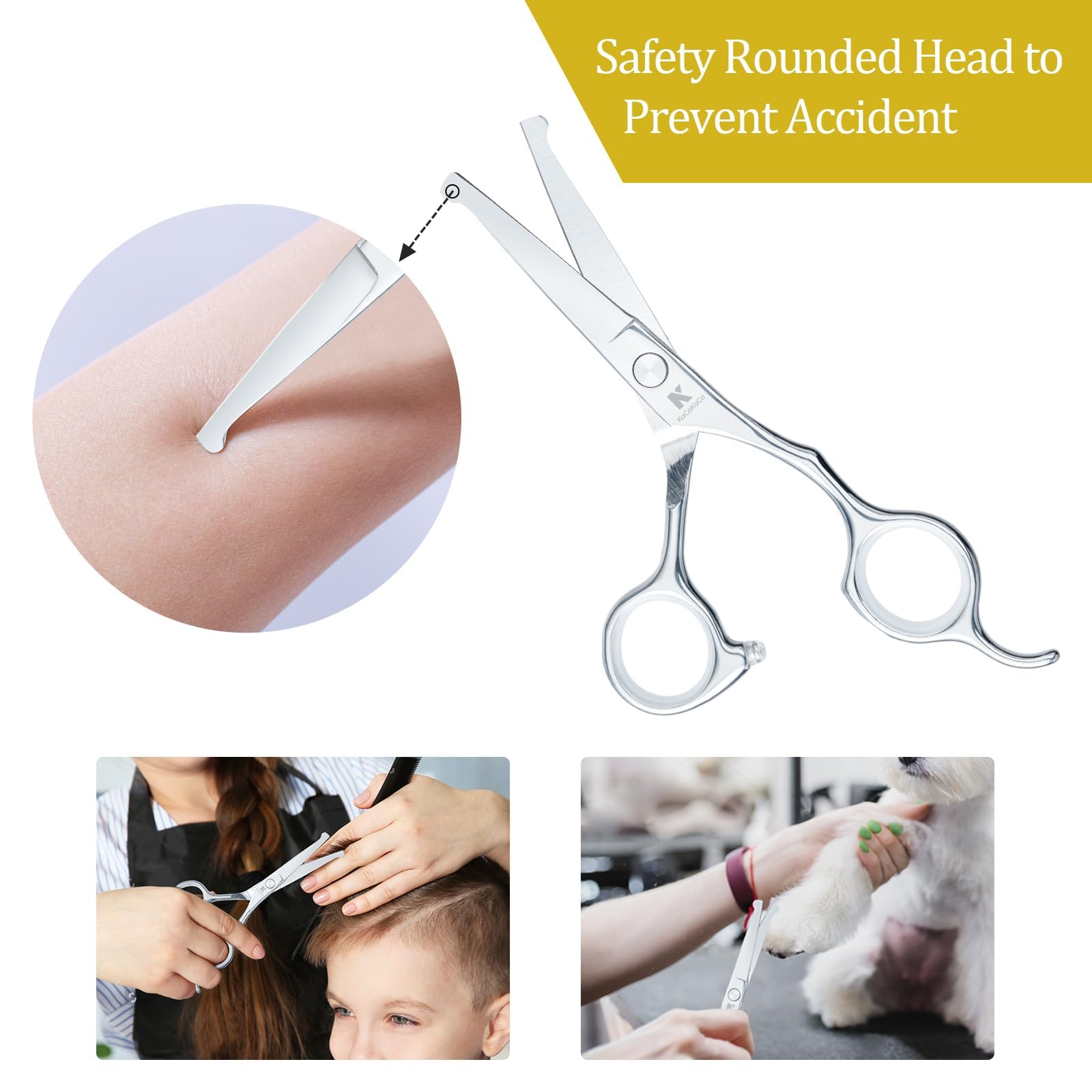 Hand sharpened round head hair scissors for toddler and family use