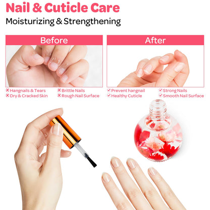 Applying Jiasheng strawberry flower infused cuticle oil to nails