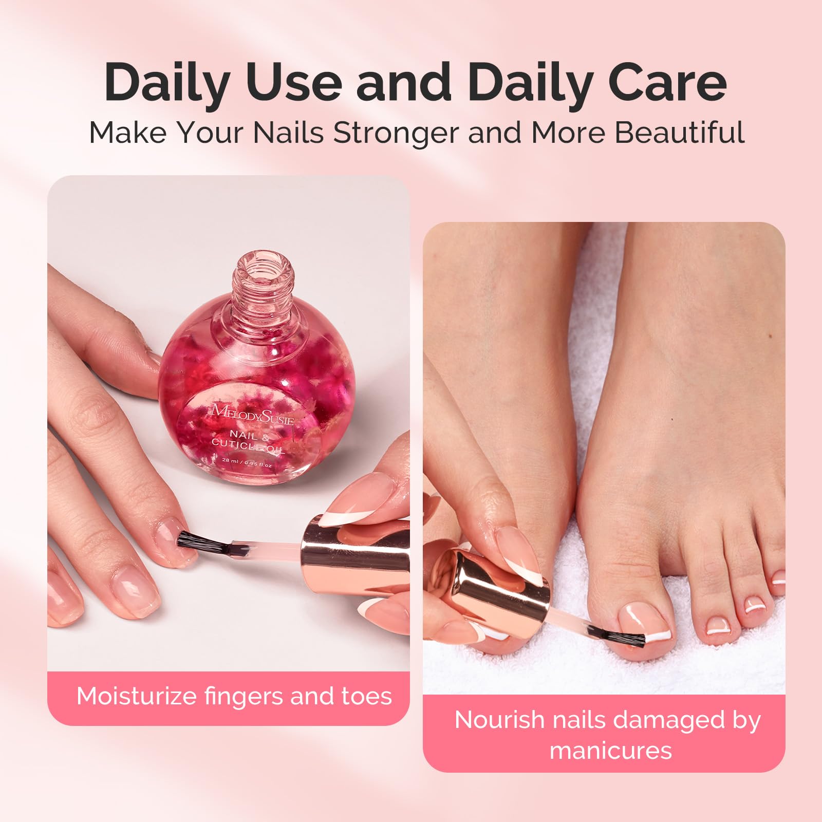 MelodySusie 28ml cuticle oil bottle showing real petals.
