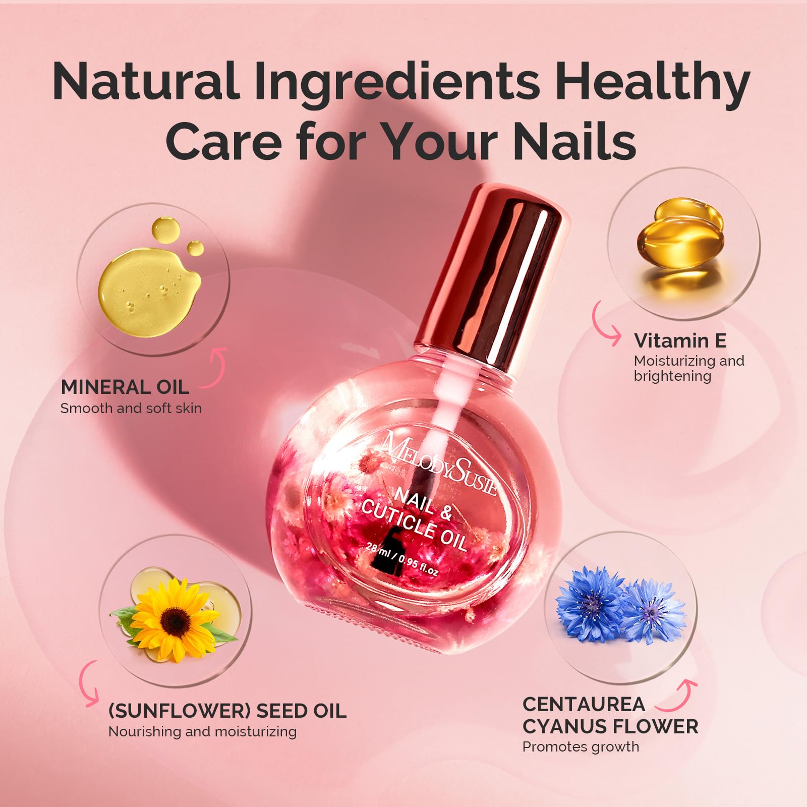 Hand applying MelodySusie rose cuticle oil for nail repair.
