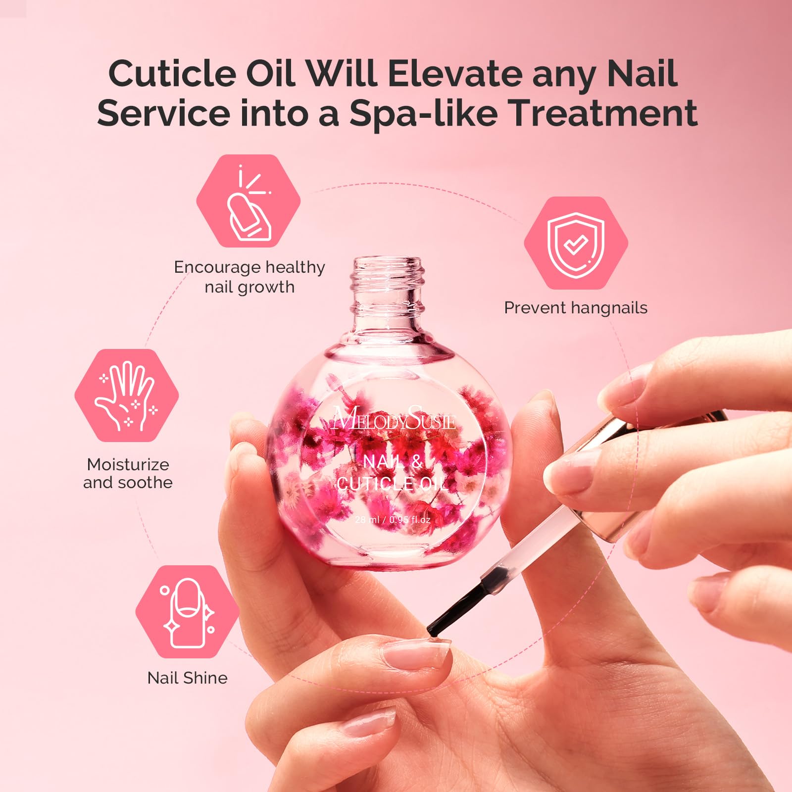 Professional manicure routine with MelodySusie cuticle oil.