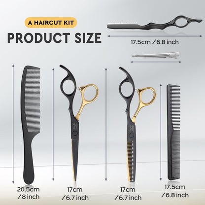 JASON 10 piece barber kit displaying straight shears and thinning scissors side by side