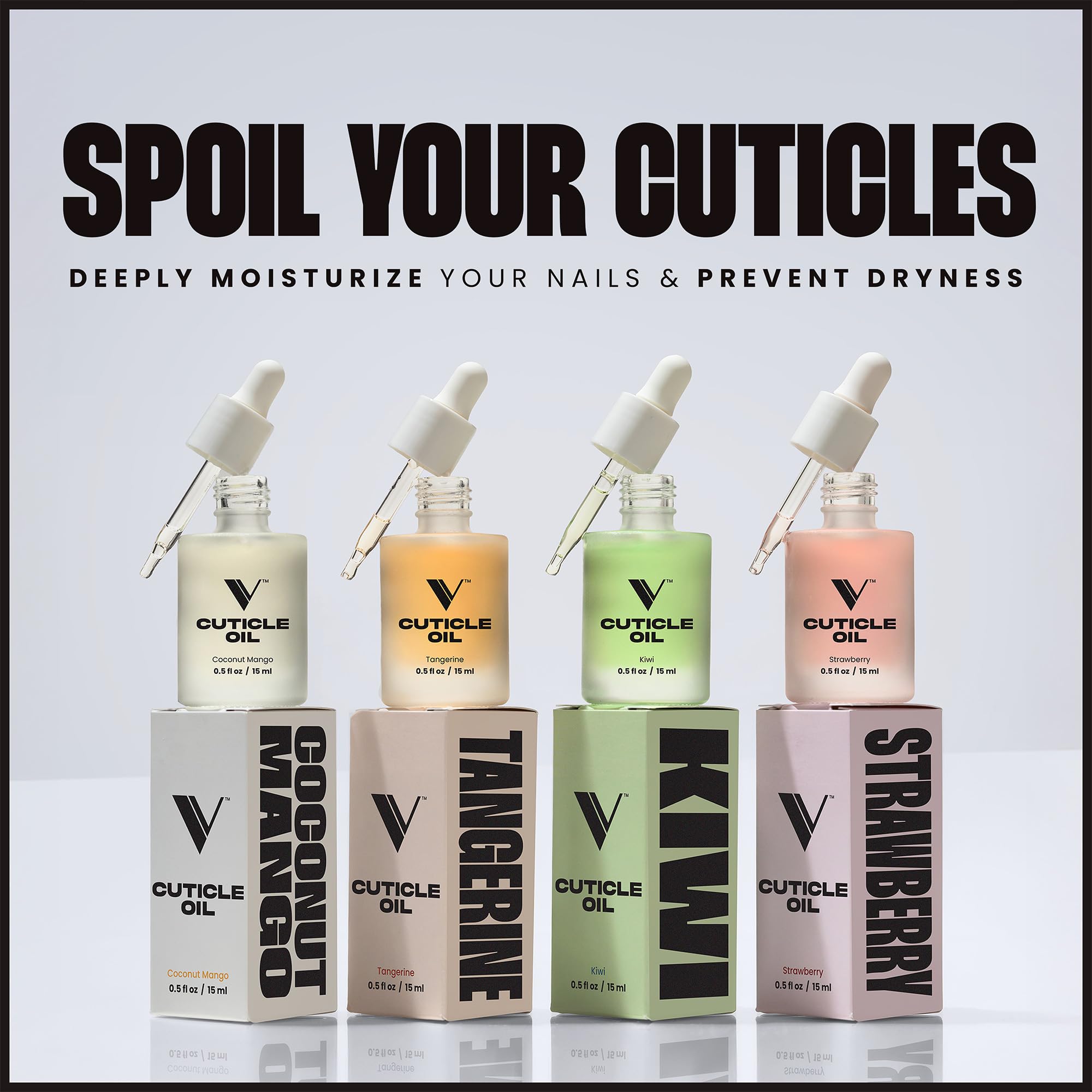 V Beauty Pure cuticle oil application on fingernails
