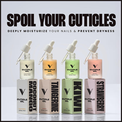 V Beauty Pure cuticle oil application on fingernails