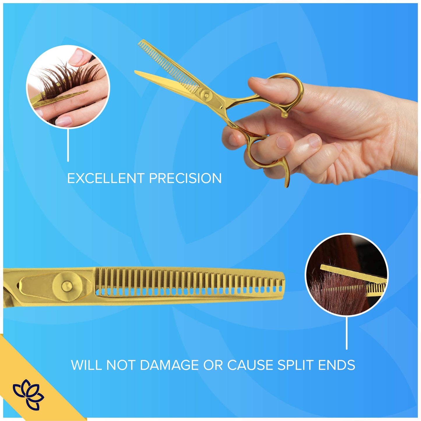 Equinox International premium steel hair thinning shears close up of the razor sharp blades