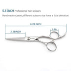 Kinsaro 5.5 inch barber shears highlighting the ultra sharp Japanese 440C convex blade design