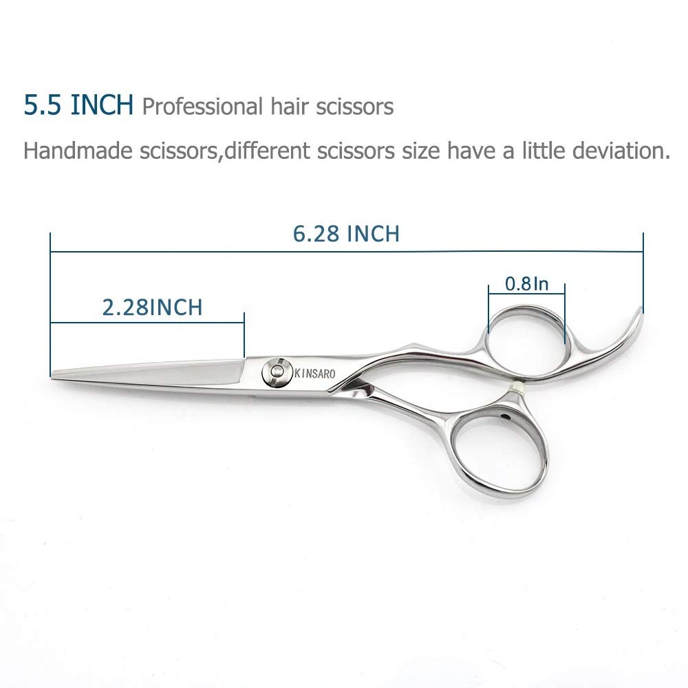 Kinsaro 5.5 inch barber shears highlighting the ultra sharp Japanese 440C convex blade design