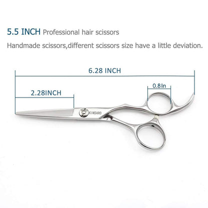 Kinsaro 5.5 inch barber shears highlighting the ultra sharp Japanese 440C convex blade design