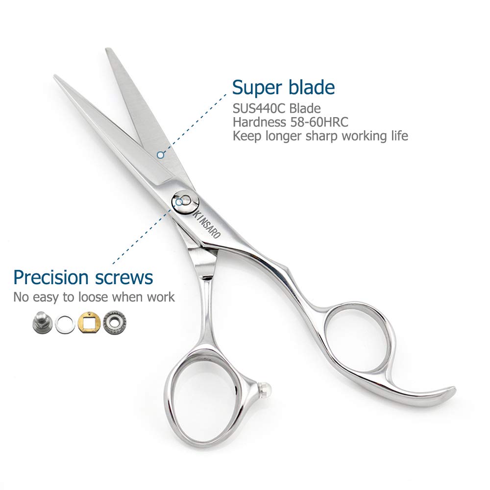 Close up view of the precise adjustable tension screw on Kinsaro hair scissors