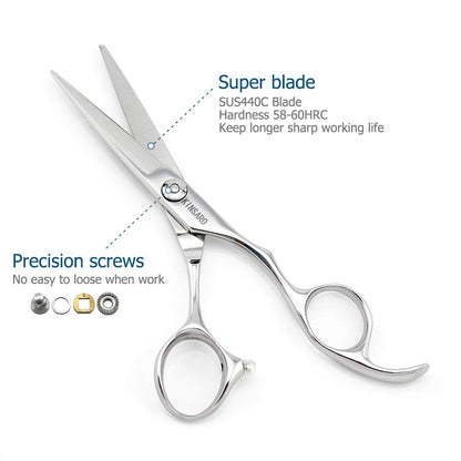 Close up view of the precise adjustable tension screw on Kinsaro hair scissors
