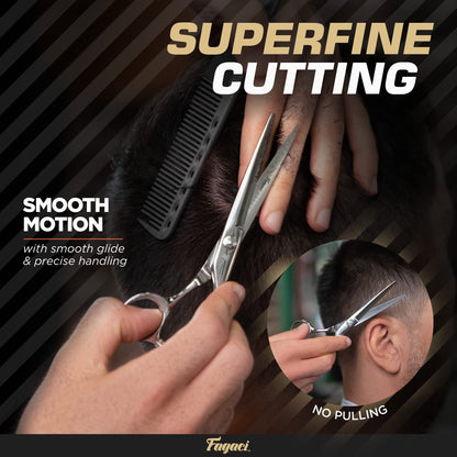 Fagaci barber scissors kit showcasing the ultra sharp 440C steel blades