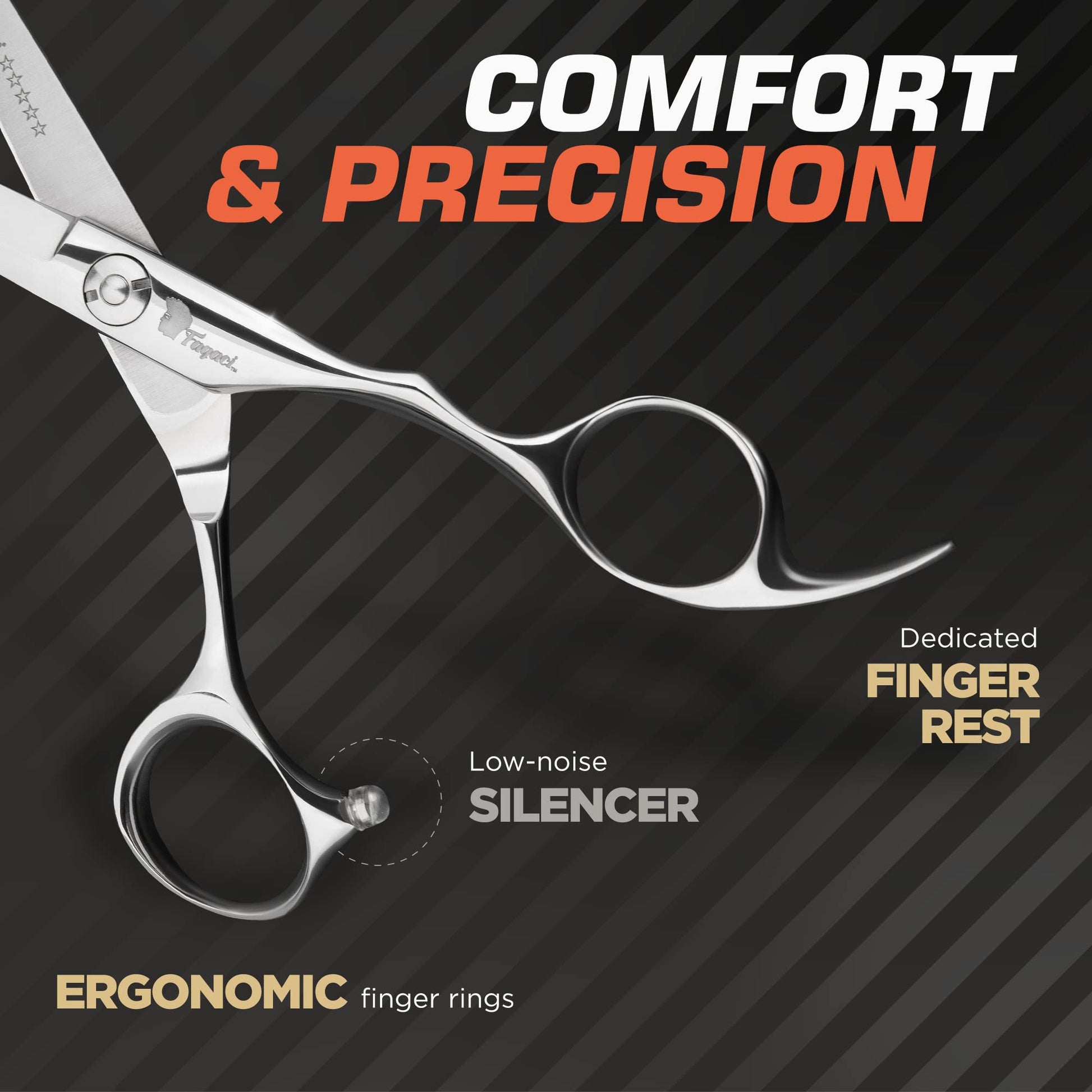 Fagaci salon scissors displayed next to the elegant protective leather sheath