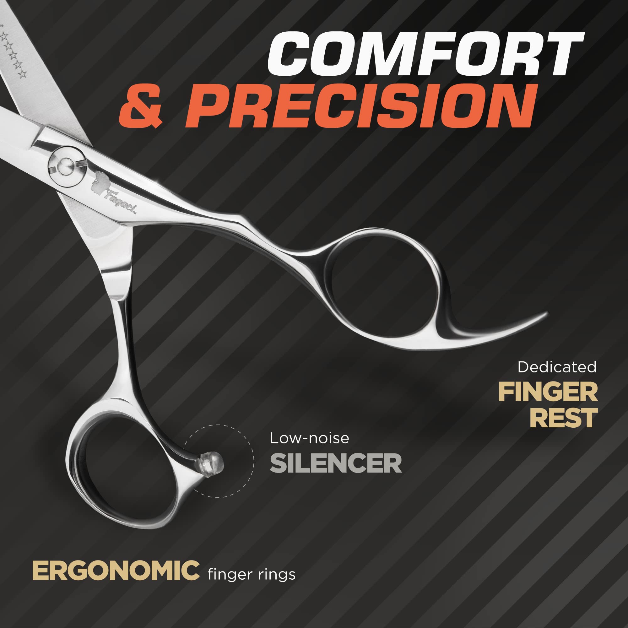 Fagaci salon scissors displayed next to the elegant protective leather sheath
