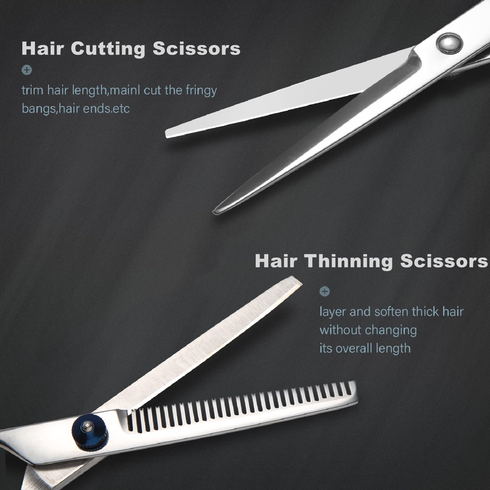 Close up view of the YELEGAI stainless steel cutting shears showing the ergonomic handle and blue rubber finger inserts