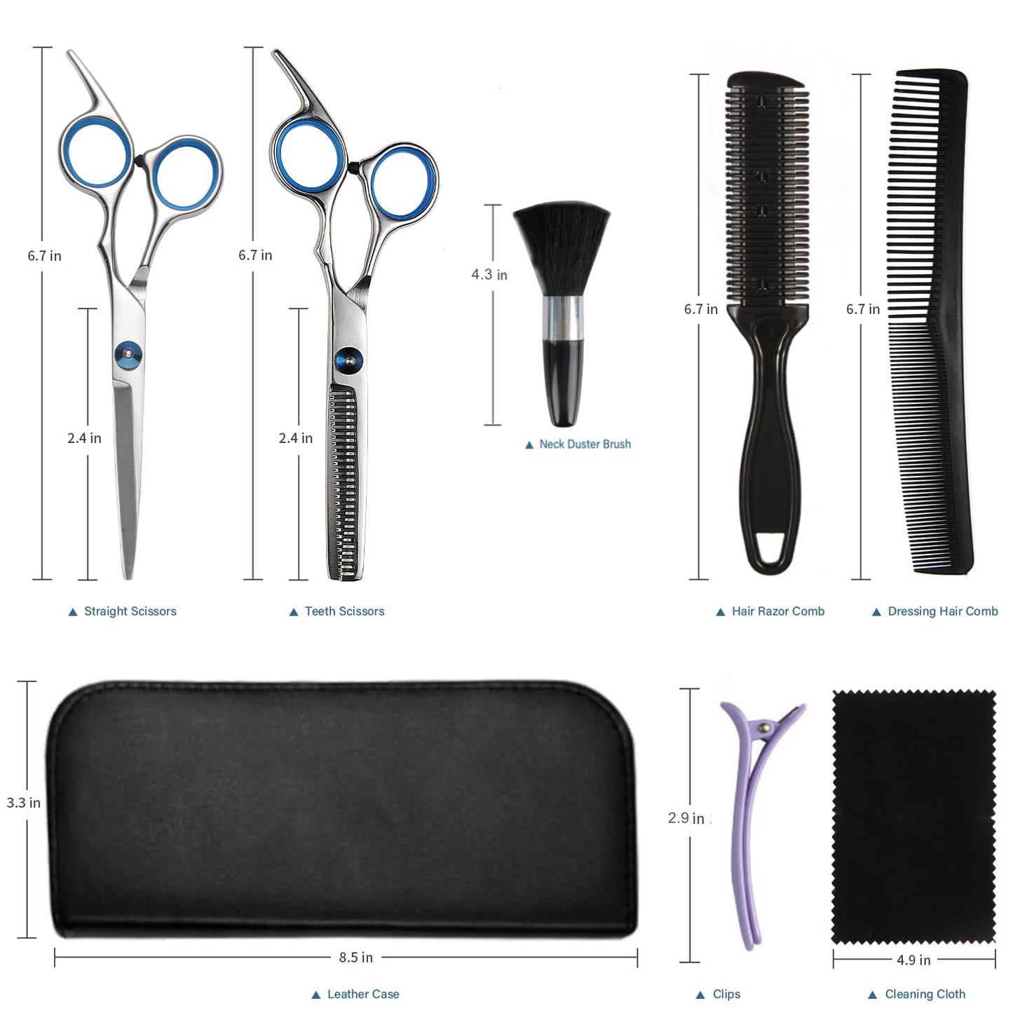 Side angle view of the YELEGAI barber shears demonstrating the lightweight professional design and round adjustment bolt