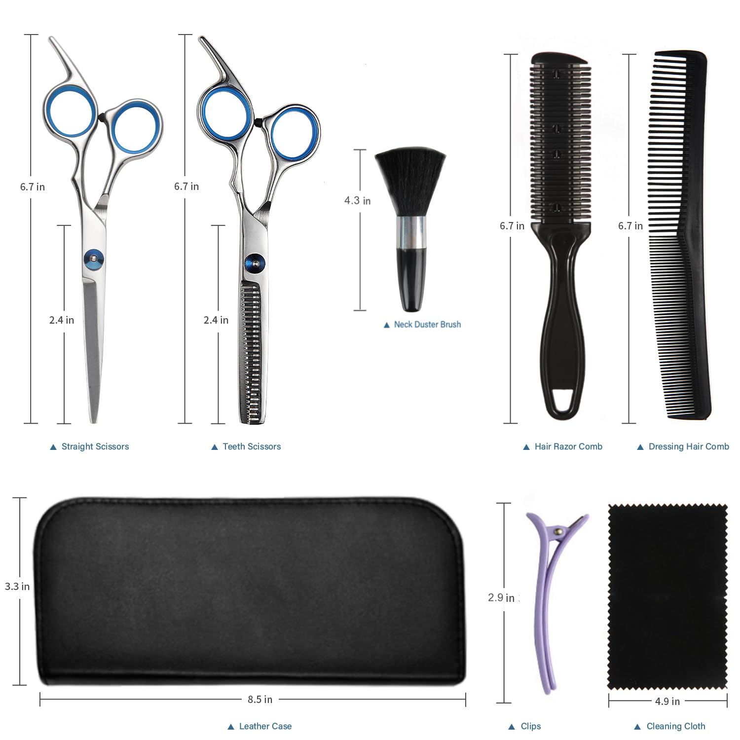 Side angle view of the YELEGAI barber shears demonstrating the lightweight professional design and round adjustment bolt