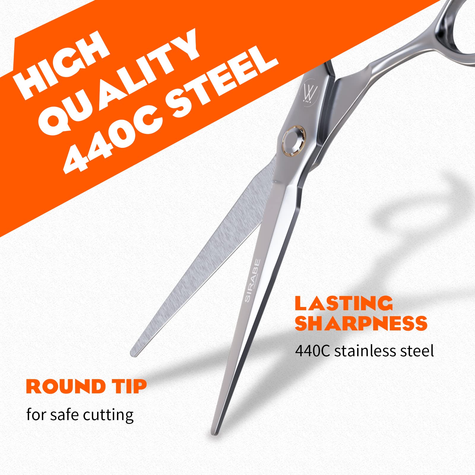 Sirabe professional hairdressing scissors set displaying the included adjustment tool and cleaning cloth.