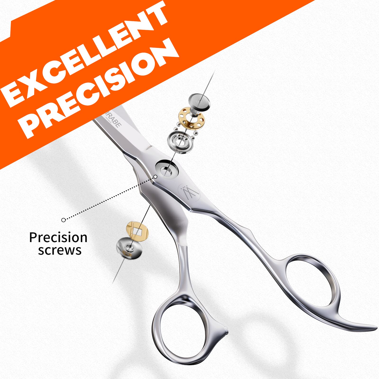 Close up view of the 440C stainless steel sword shaped blade on the Sirabe hair cutting shears.