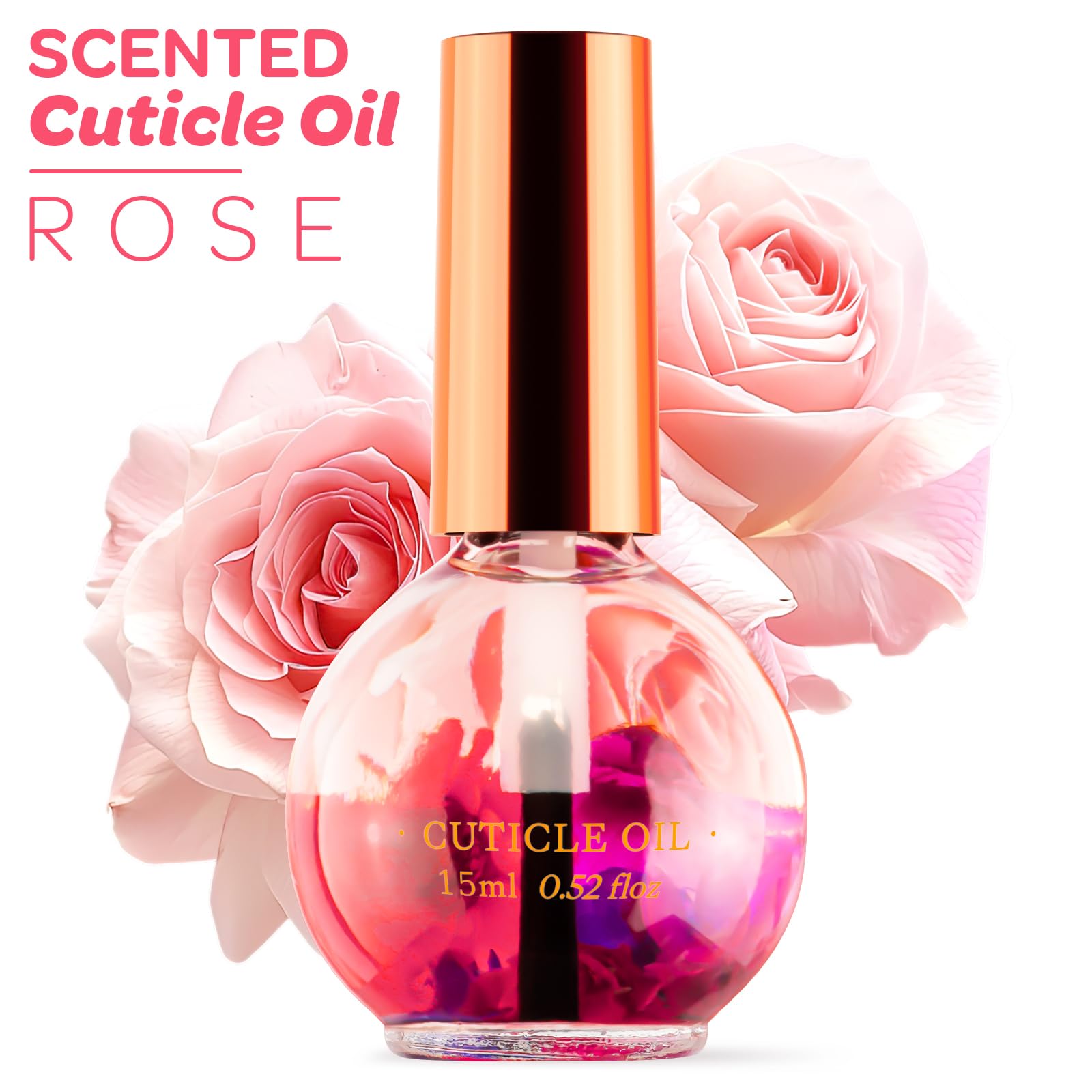 Close up of Jiasheng rose scented cuticle oil dropper